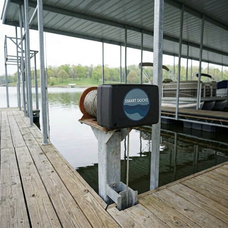 Smart Docks automated anchoring unit mounted on a dock
